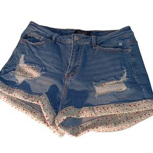 Judy Blue Denim Shorts XL Distressed‎ Floral Cuffed High Waist